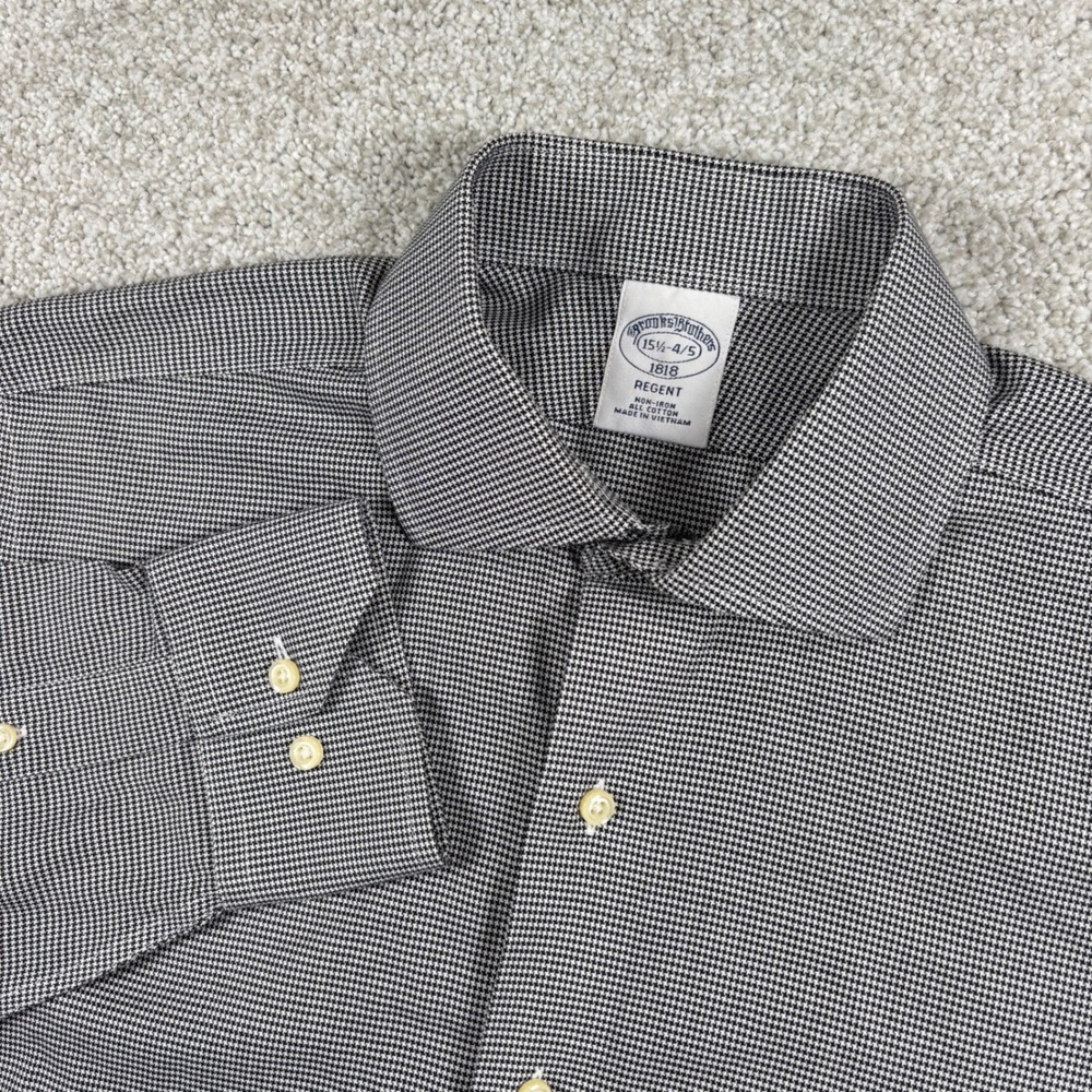 Brooks Brothers Dress Shirt Mens 15.5 34/35 Houndstooth Regent Cotton